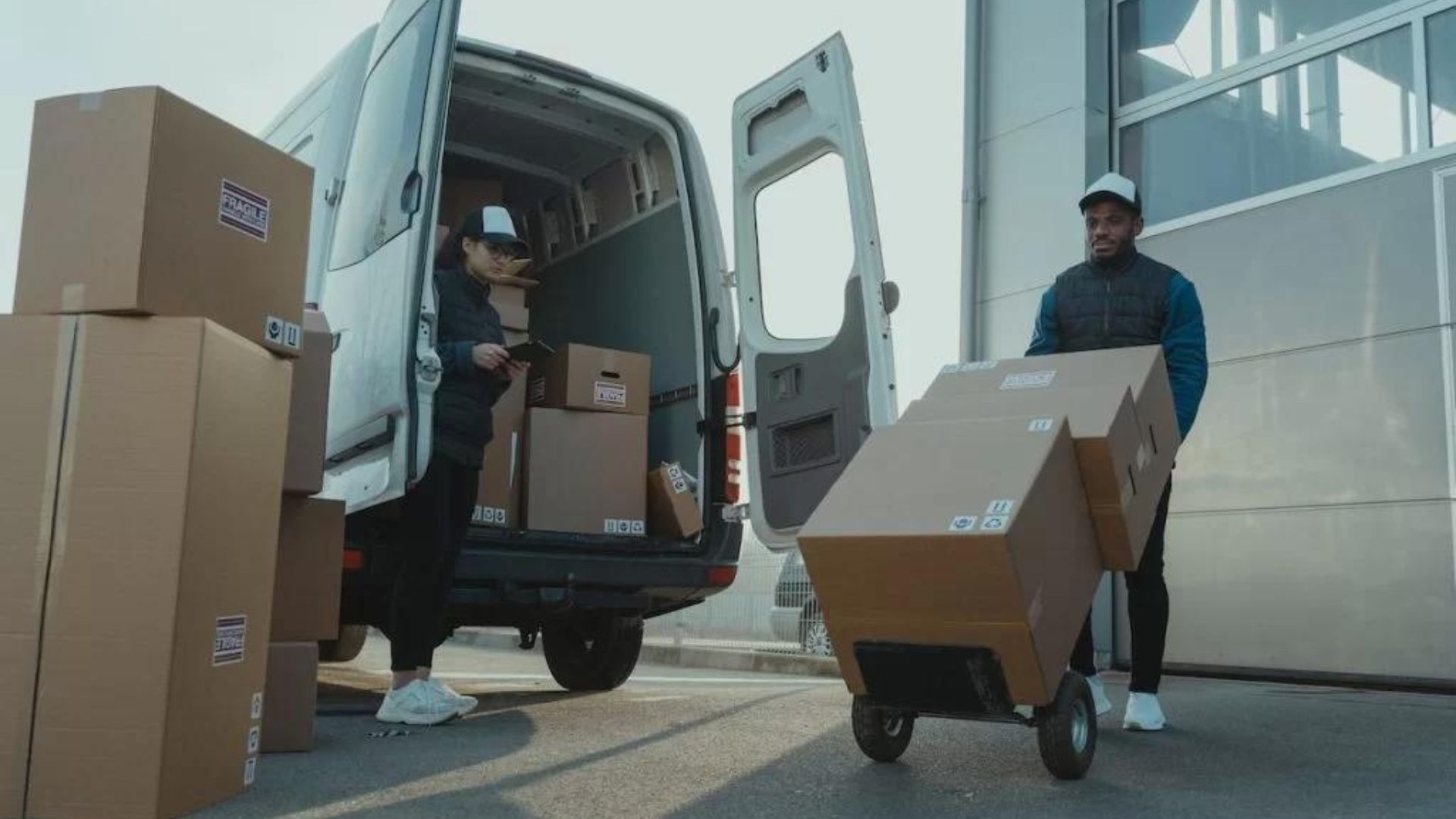Furniture Movers Loading Boxing on a dolly