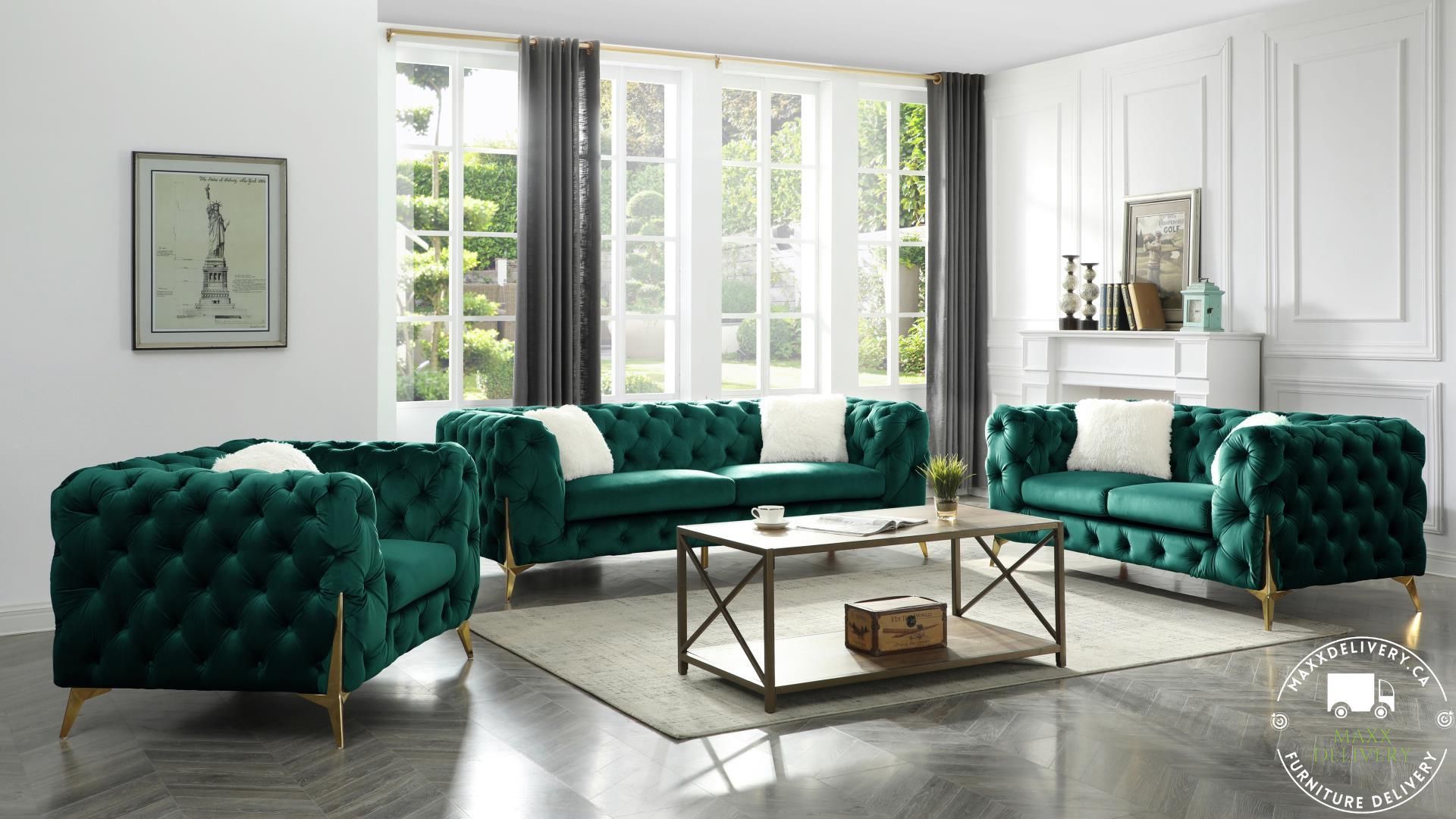 A living room with green furniture and a coffee table - small furniture movers