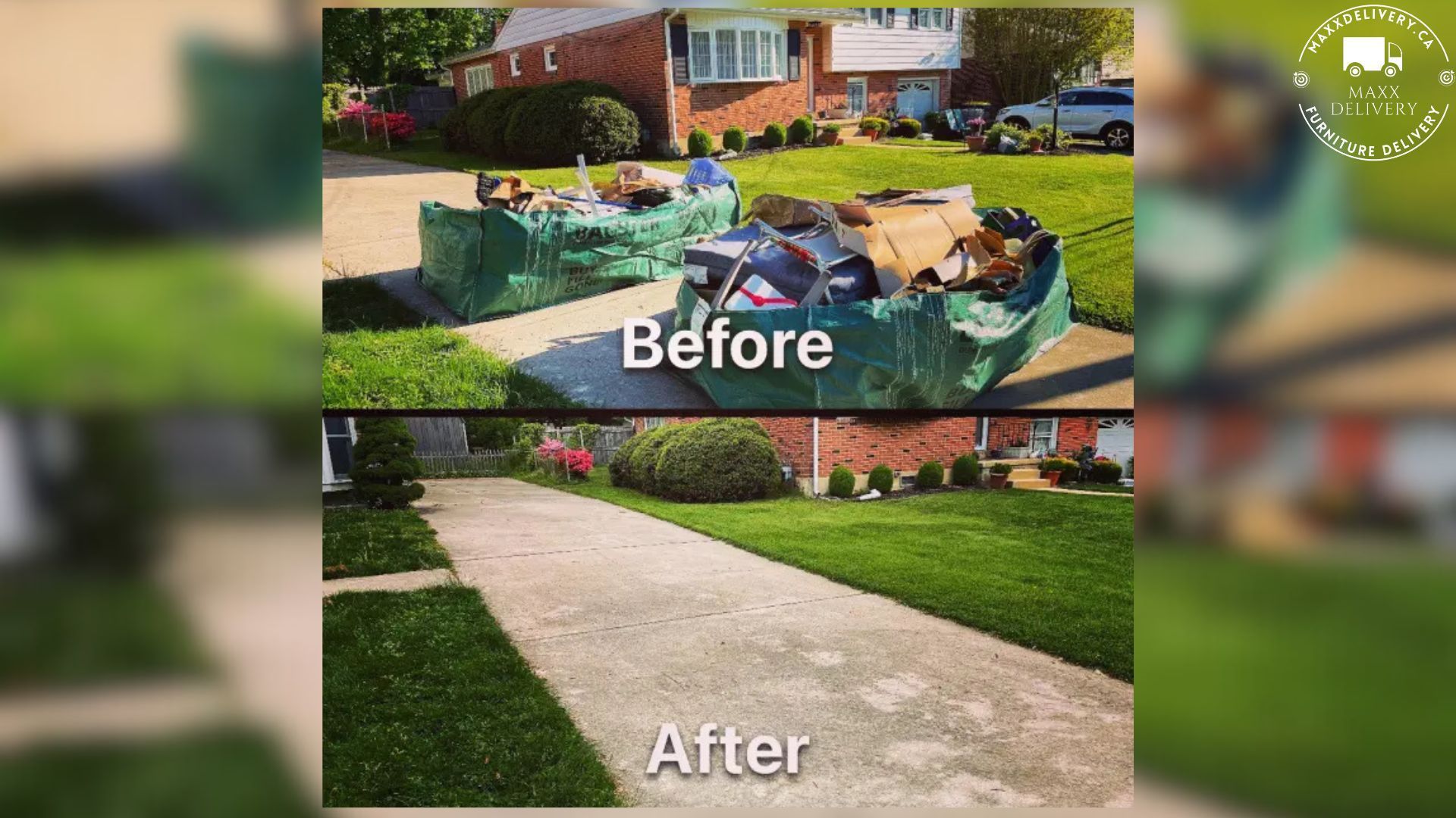 A before and after picture of a lawn