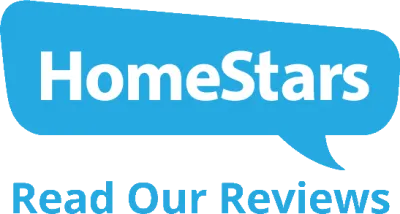 The homestars logo is a blue speech bubble that says read our reviews.