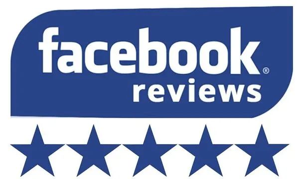 A facebook review logo with five stars on it