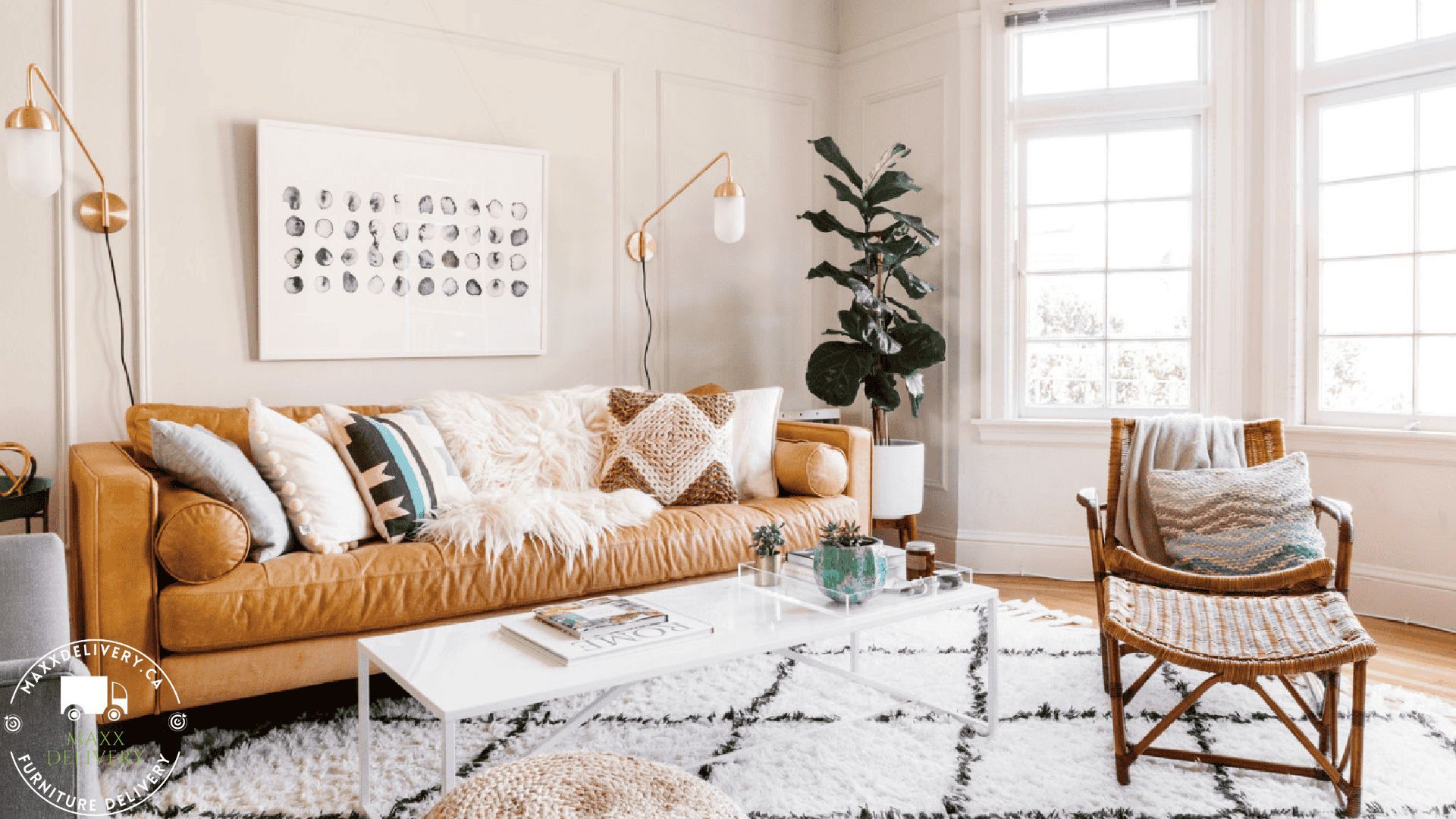 A living room with a couch , chair , coffee table and rug - furniture expert