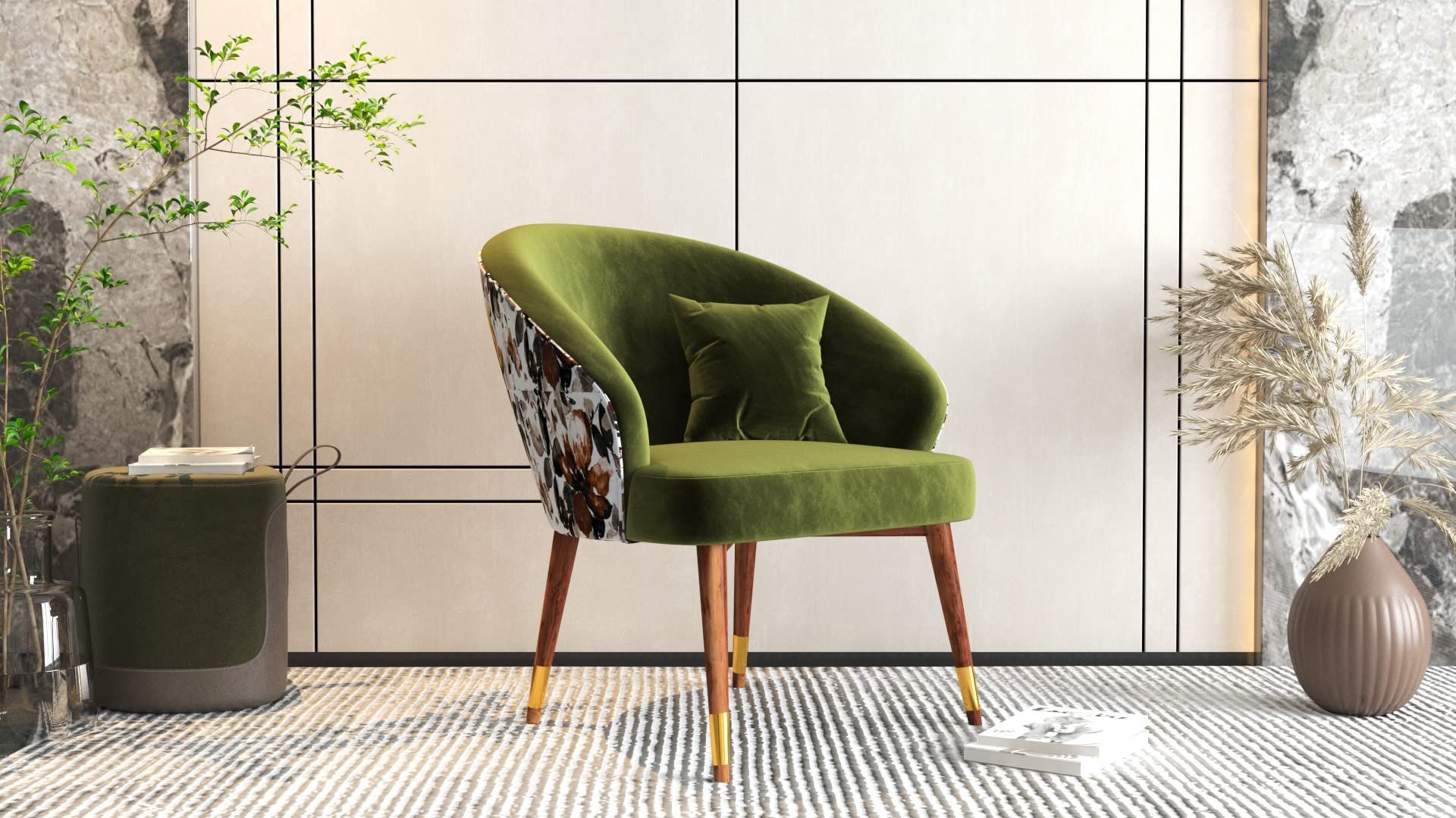Iconic Wood and Green Velvet modern design chair delivered  by MaxxDelivery.ca during single item moving