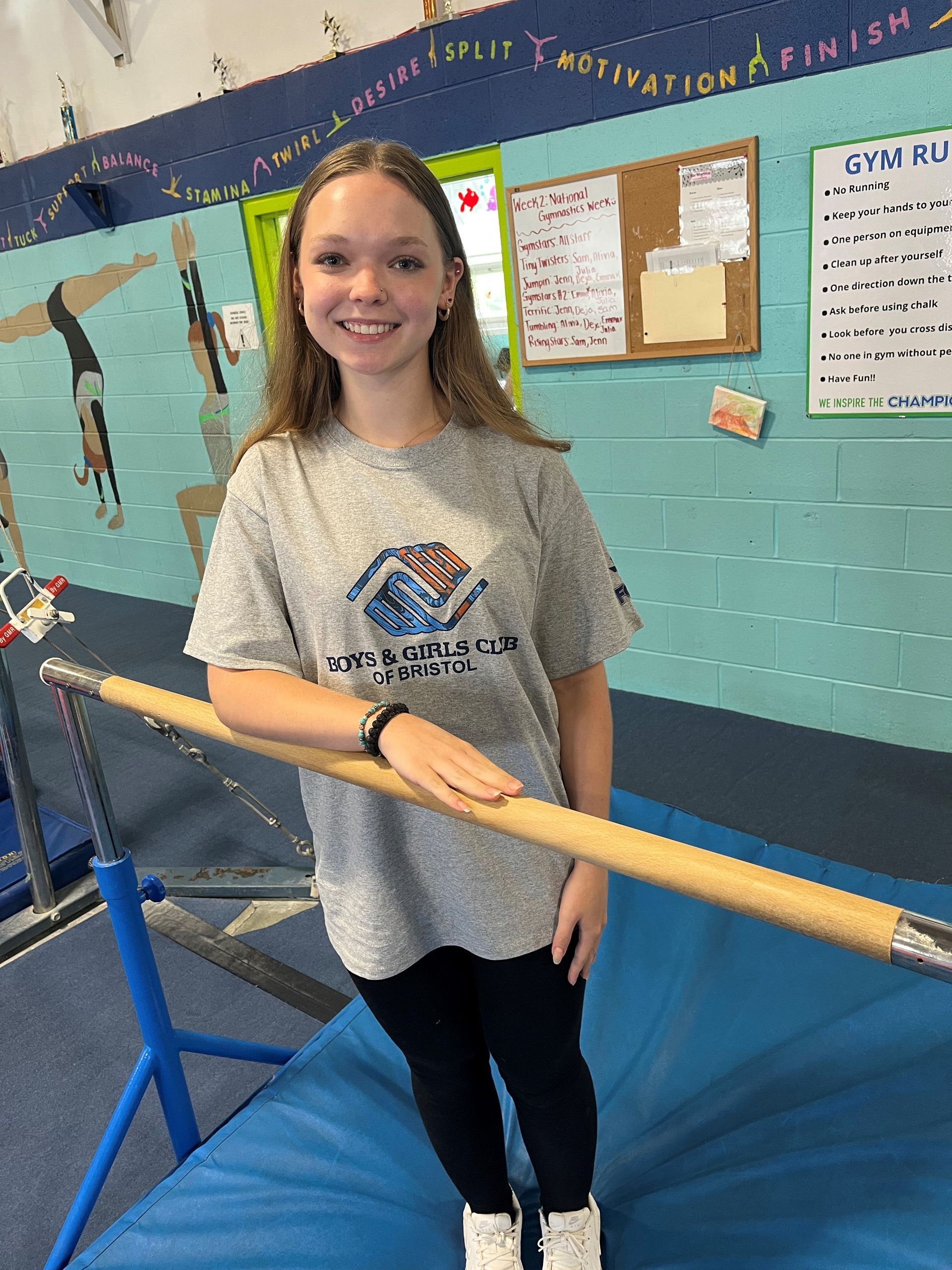 Hi, I’m Caitlynn and I am a retired gymnast of FCG.  I was a competitive gymnast for about 4 years and I’m an after school preschool teacher at the YMCA. I love to work and interact with kids and in my free time, I’m always baking.  I’m extremely excited to be back at FCG and to start a new journey.
