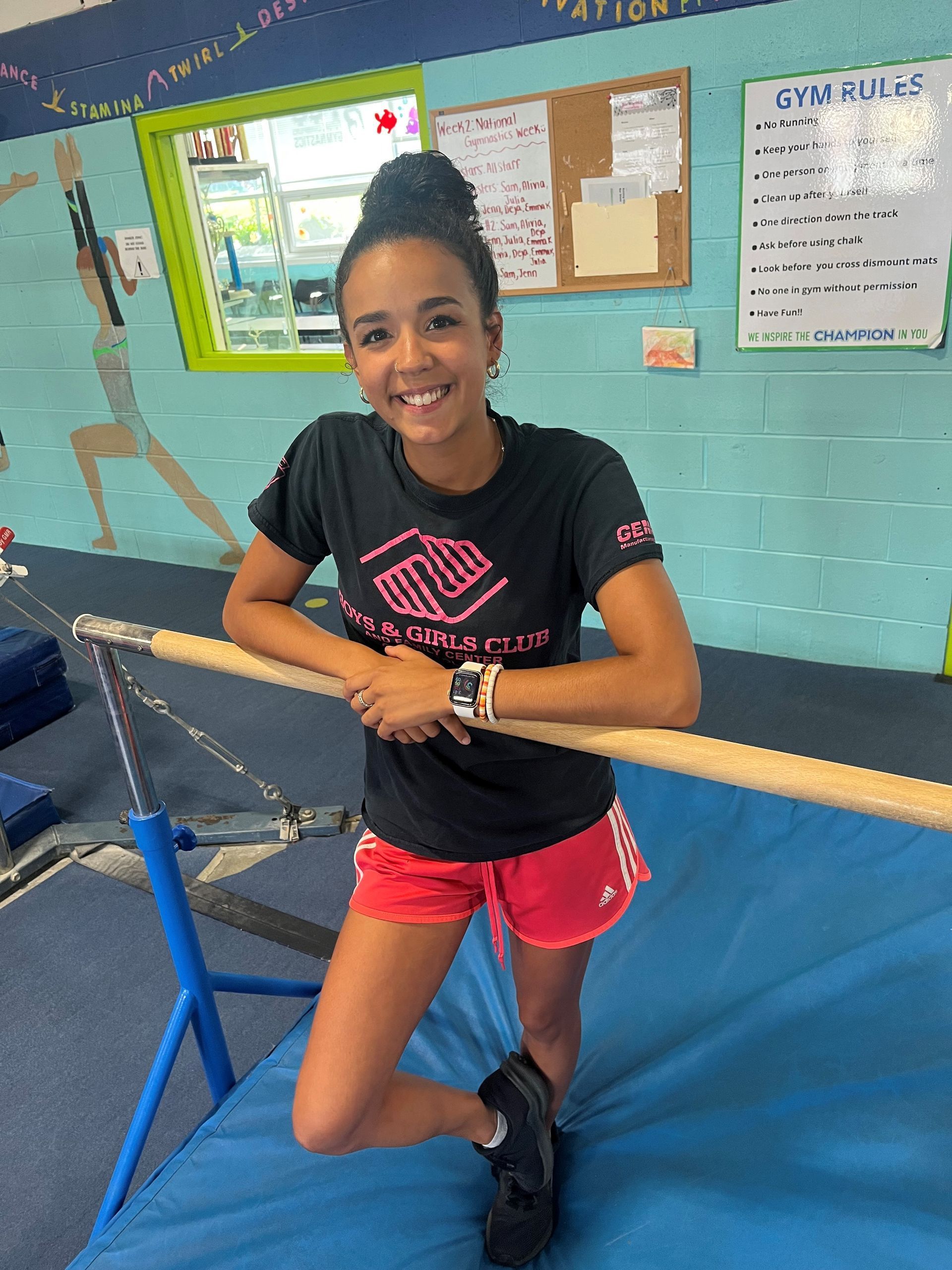 Hi I’m Coach/ Miss Deja!   FCG has been apart of my life for over 5 years, between being a gymnast and being a coach.  When I’m not at gymnastics, i love being outside, reading and painting!  I look forward to meeting and seeing you all grow! ❤️