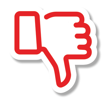 Red thumbs-down symbol with a white outline, indicating disapproval.