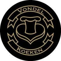 A black and gold logo for vondel koeken