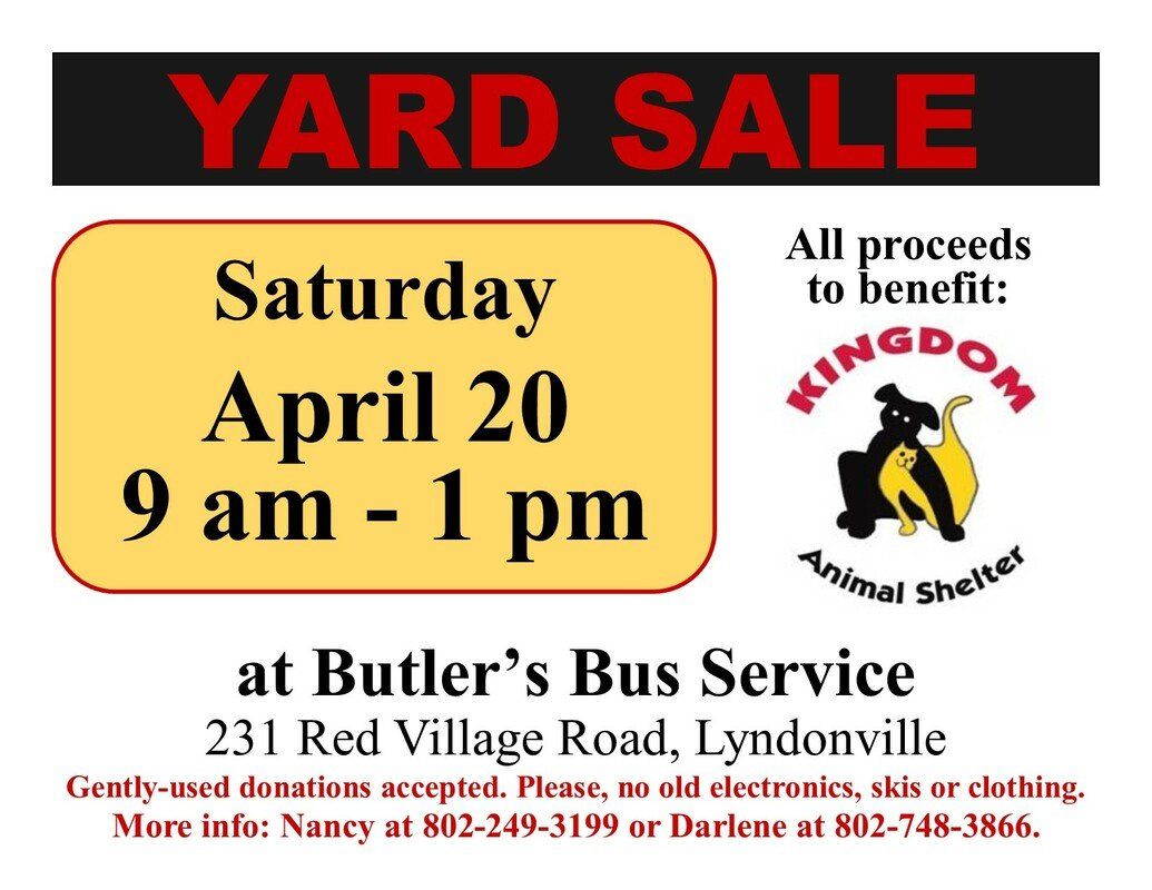 Kingdom Animal Shelter annual yard sale in Lyndonville VT