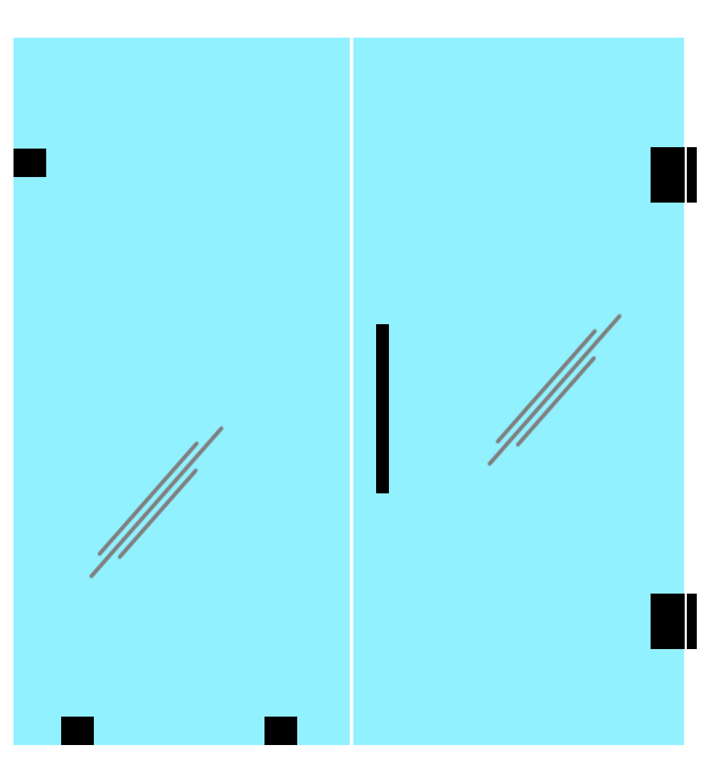 A pair of glass doors with a black handle on a white background.