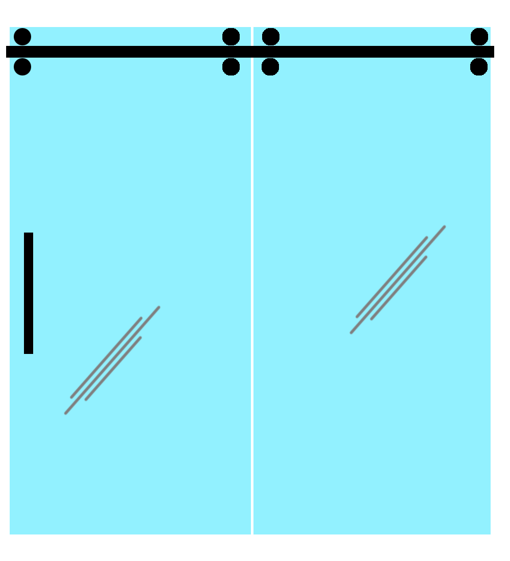 A pair of sliding glass doors with a black handle on a white background.