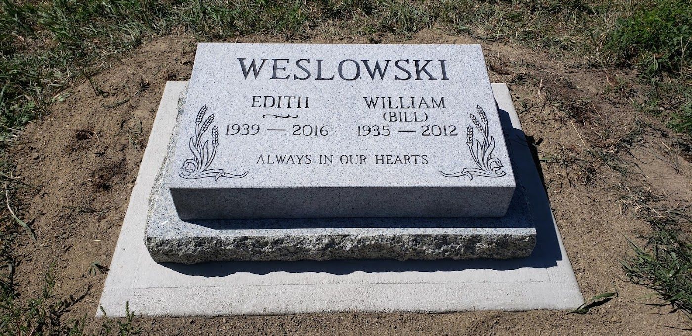 Headstone for Edith and William Weslowski in a cemetery.
