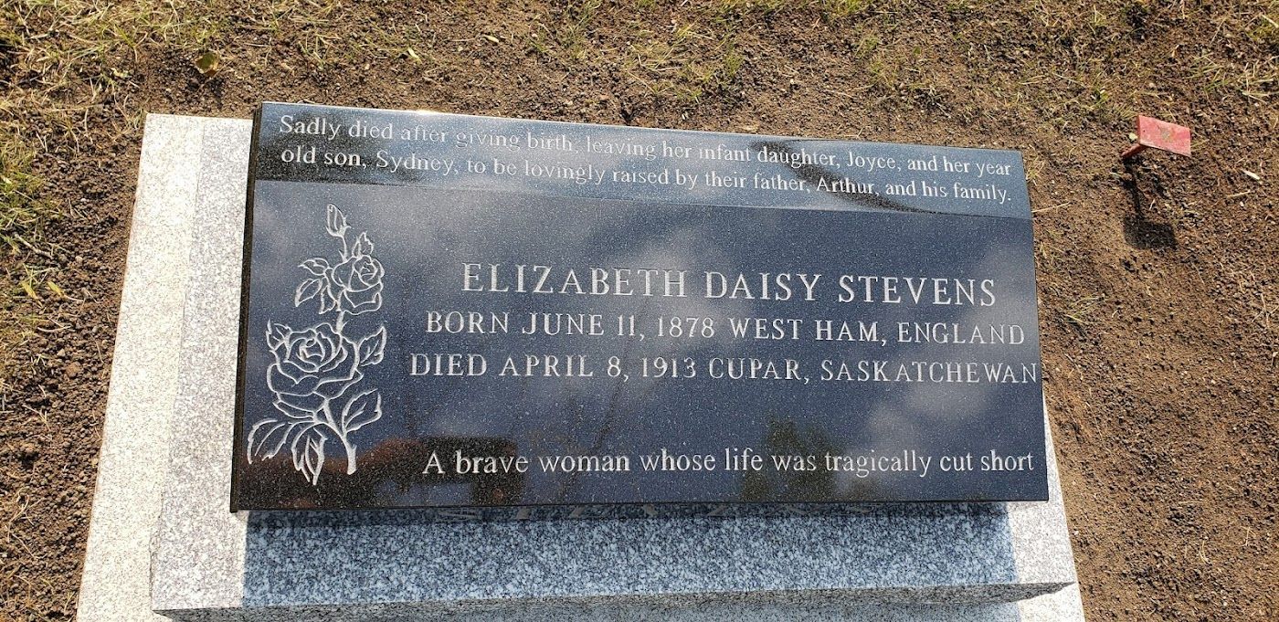 Gravestone of Elizabeth Daisy Stevens. Died April 6, 1983. Located in Saskatchewan.