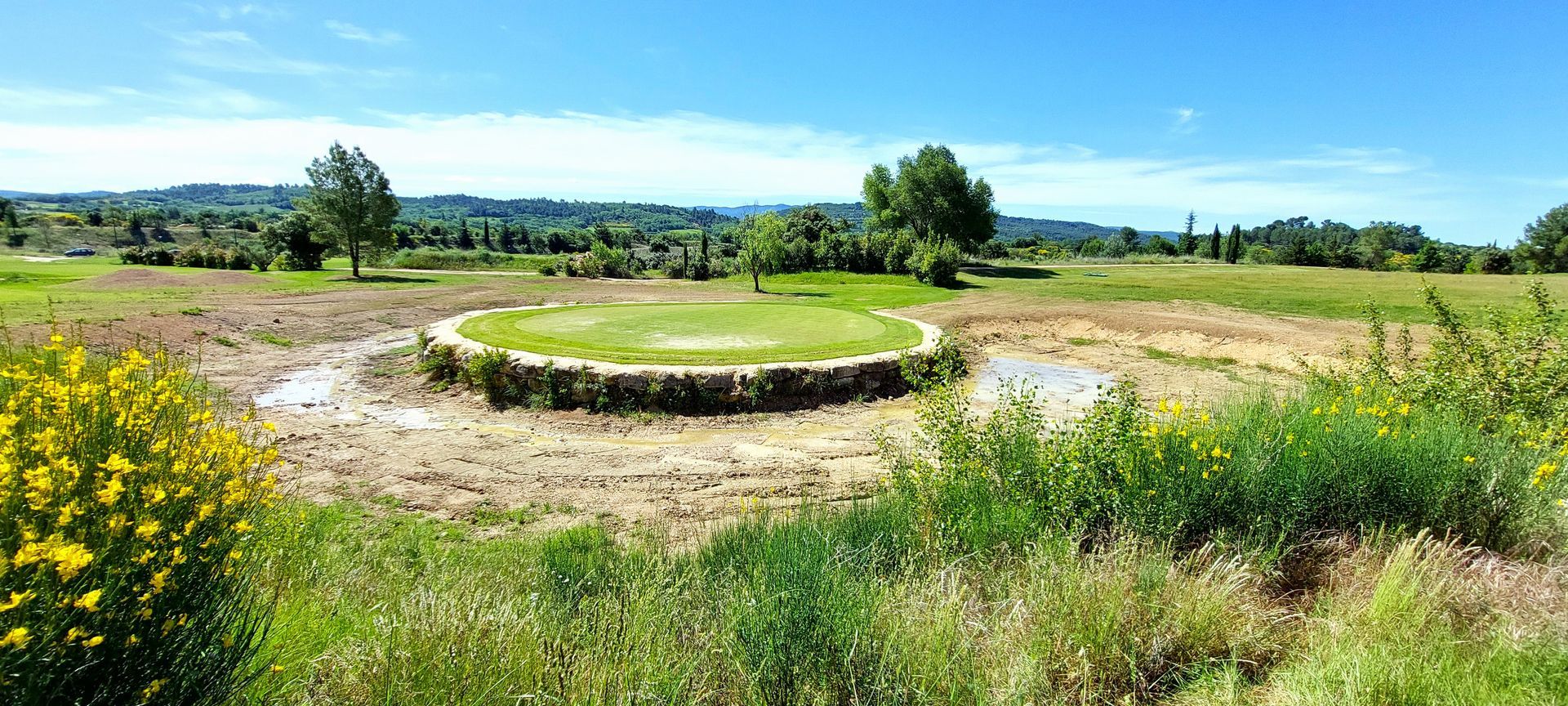 the Island green with work on lake