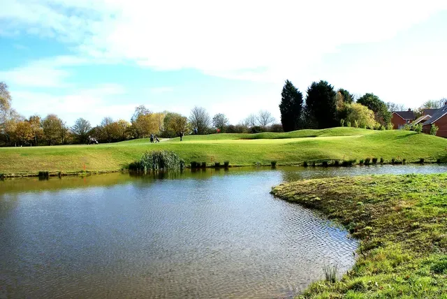 view of the attenuation pond at normal water level