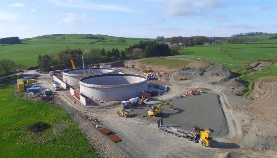 Aerial view of biogas plant under construction