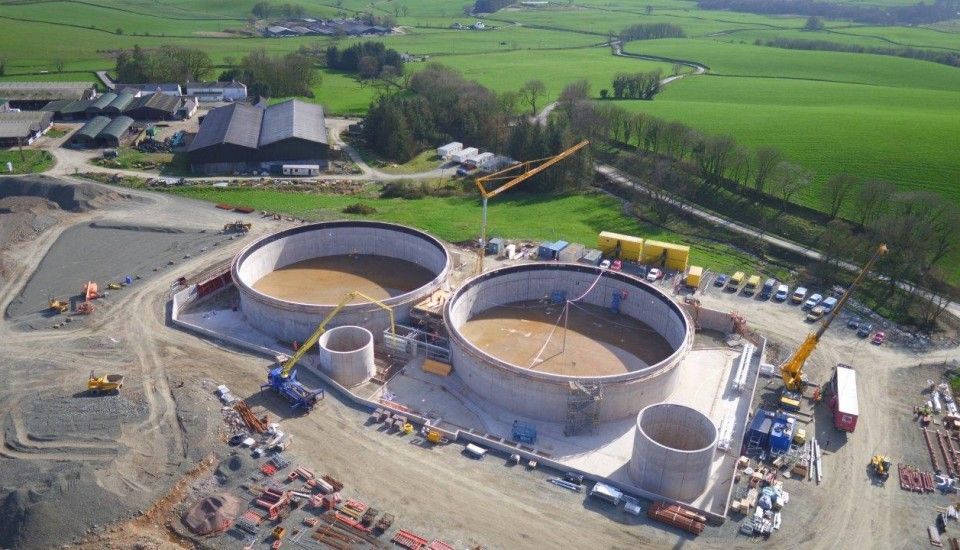 Aerial view of biogas plant under construction