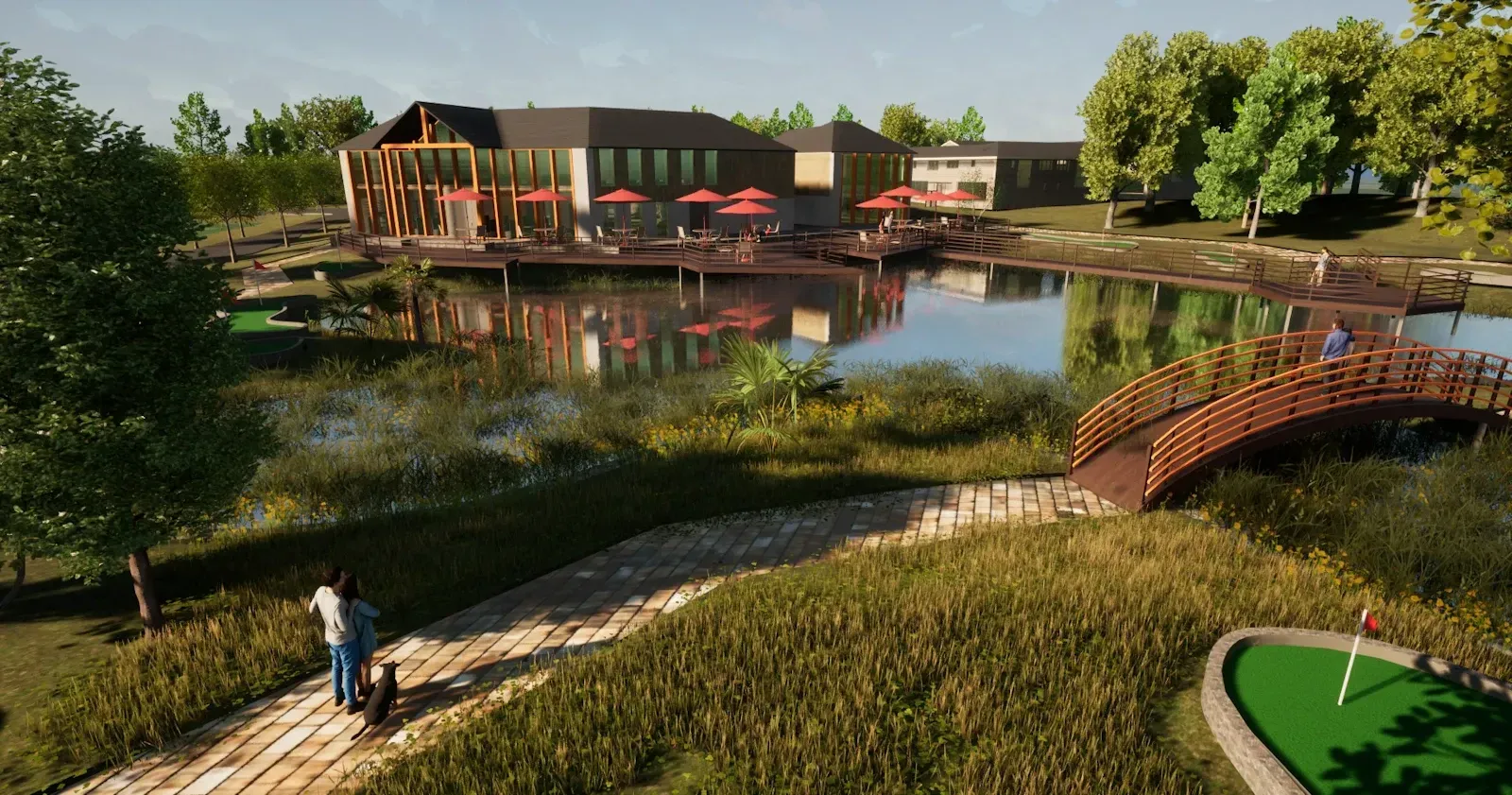 Landscape Model of a holiday village with a lake