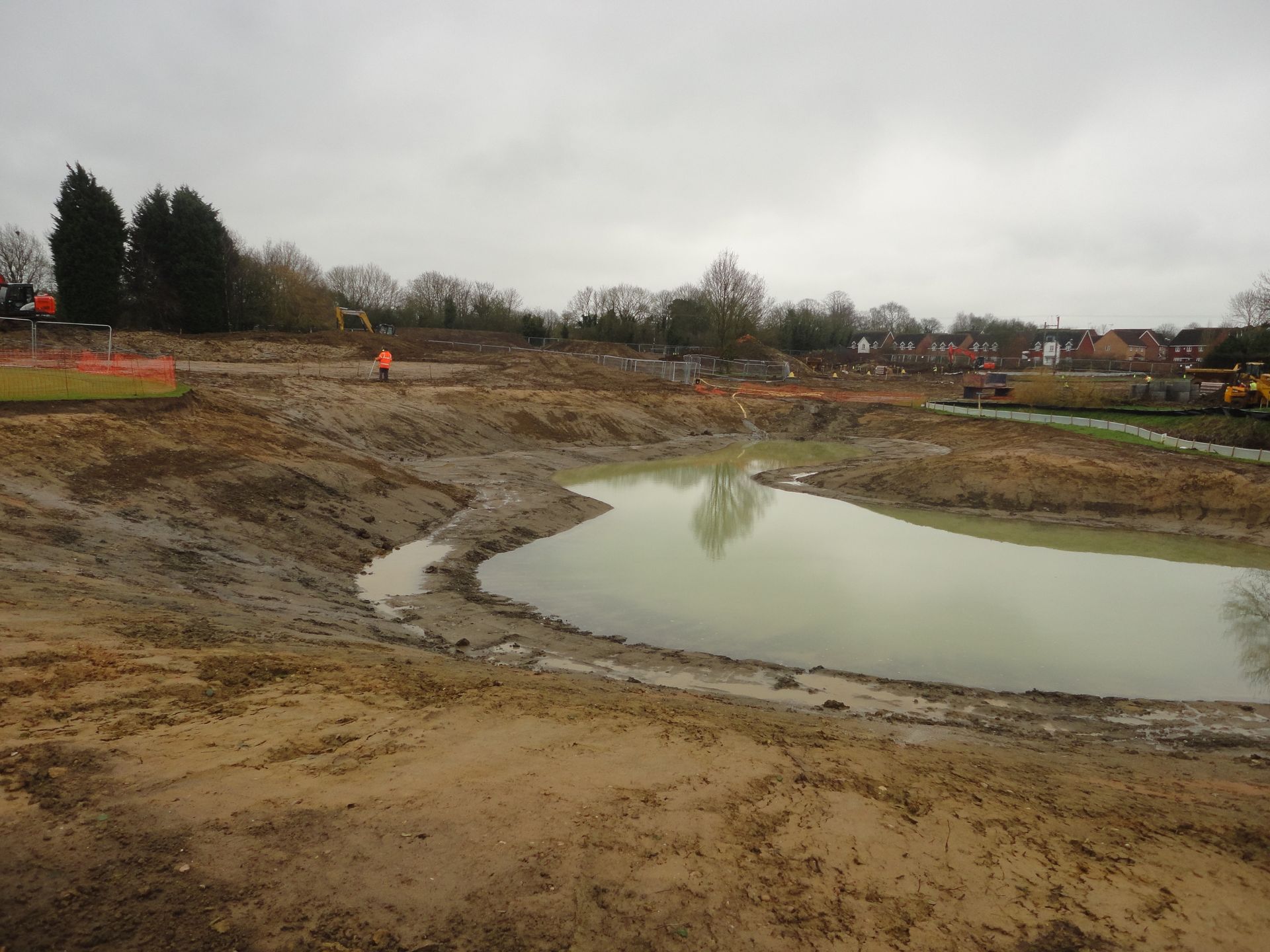 attenuation pond under construction