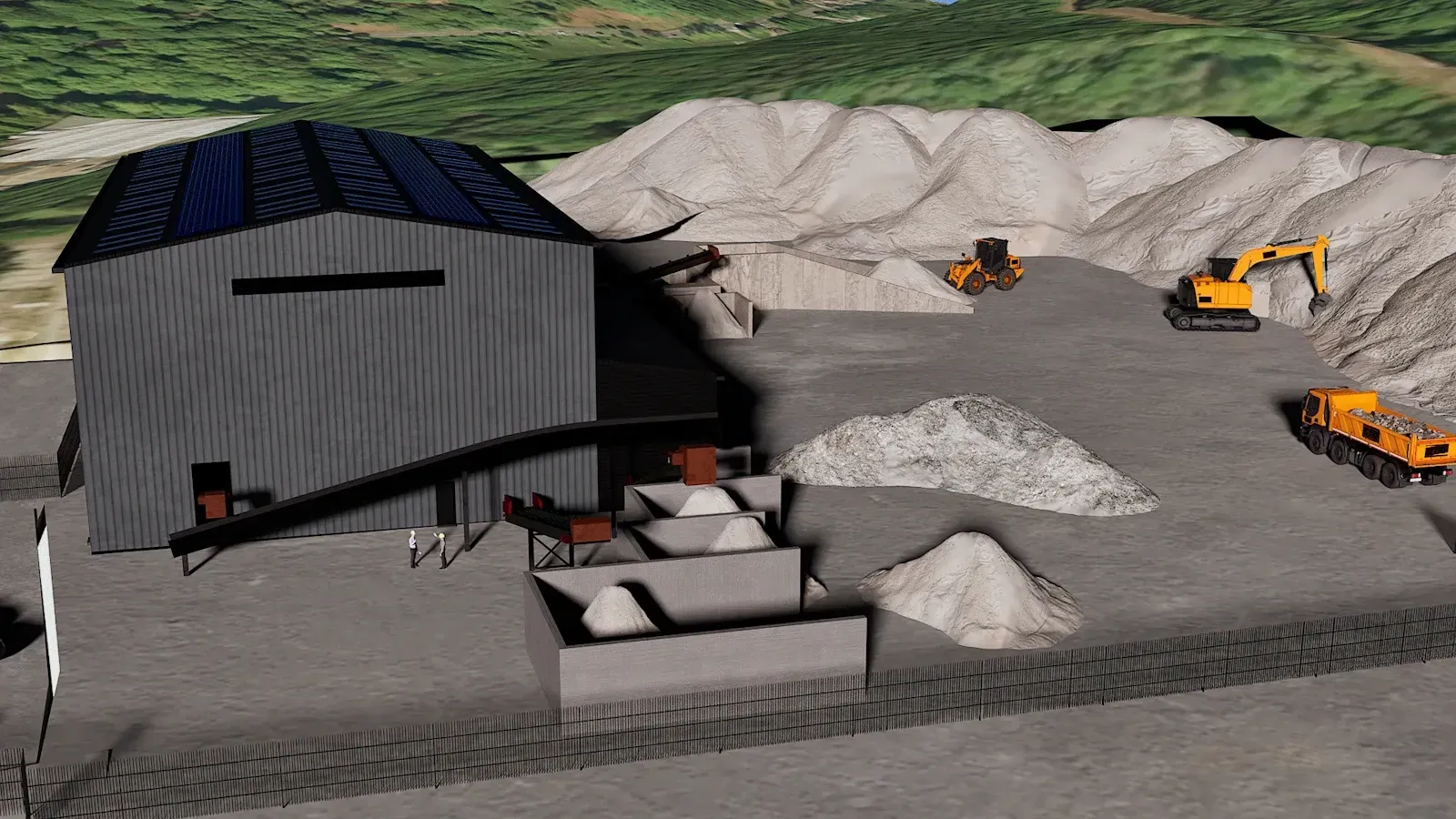 Model of shed and stockpiles