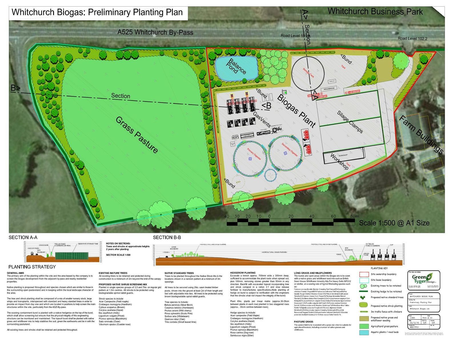 Planting plan and section of biogas site