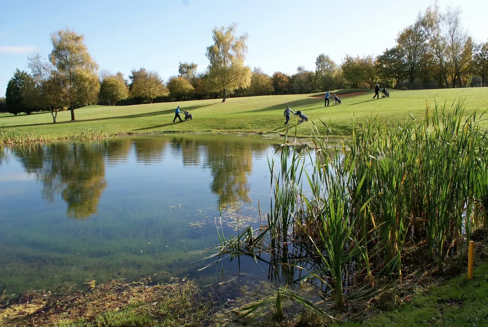 Water with golfers in background