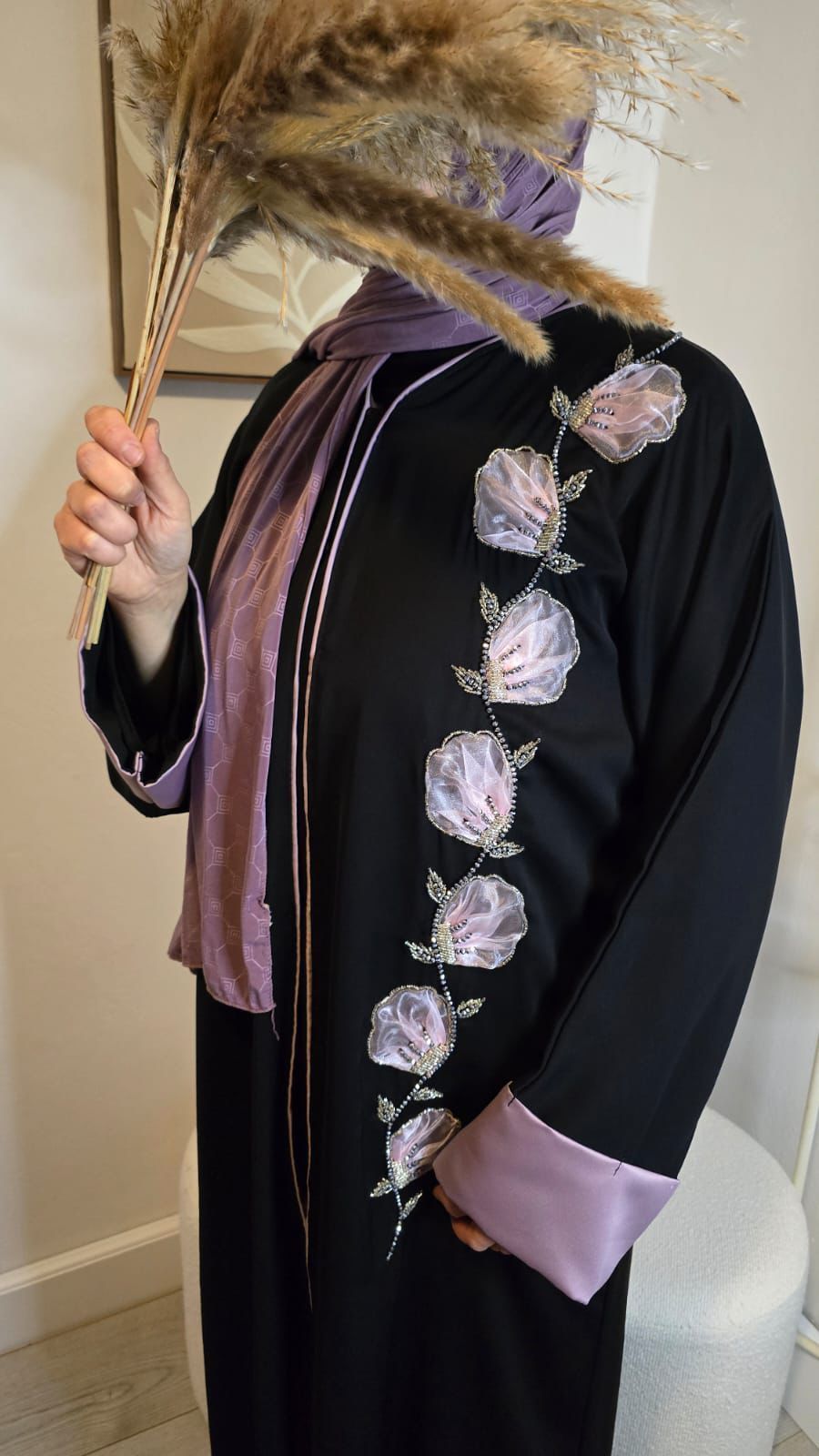 Abaya donkerblauw met rozenprint