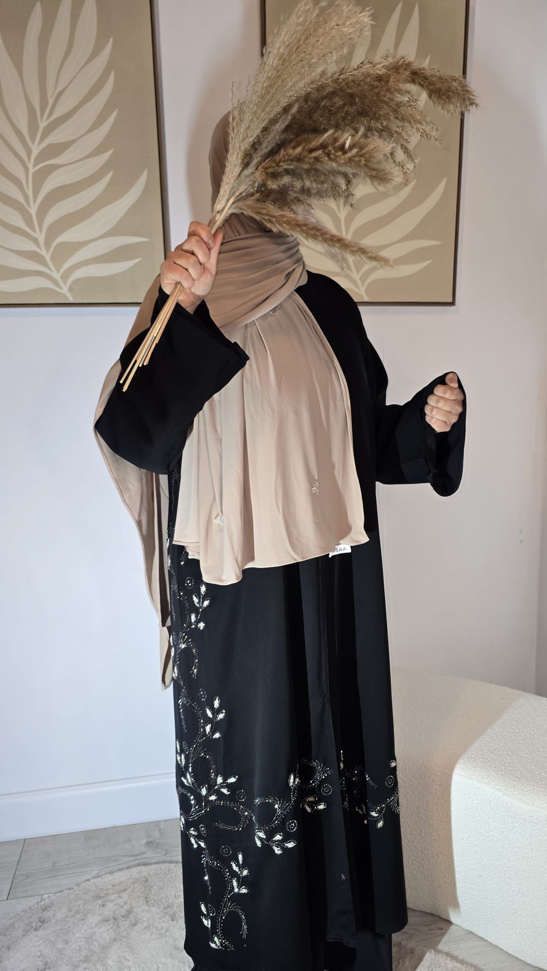 Abaya donkerblauw met rozenprint