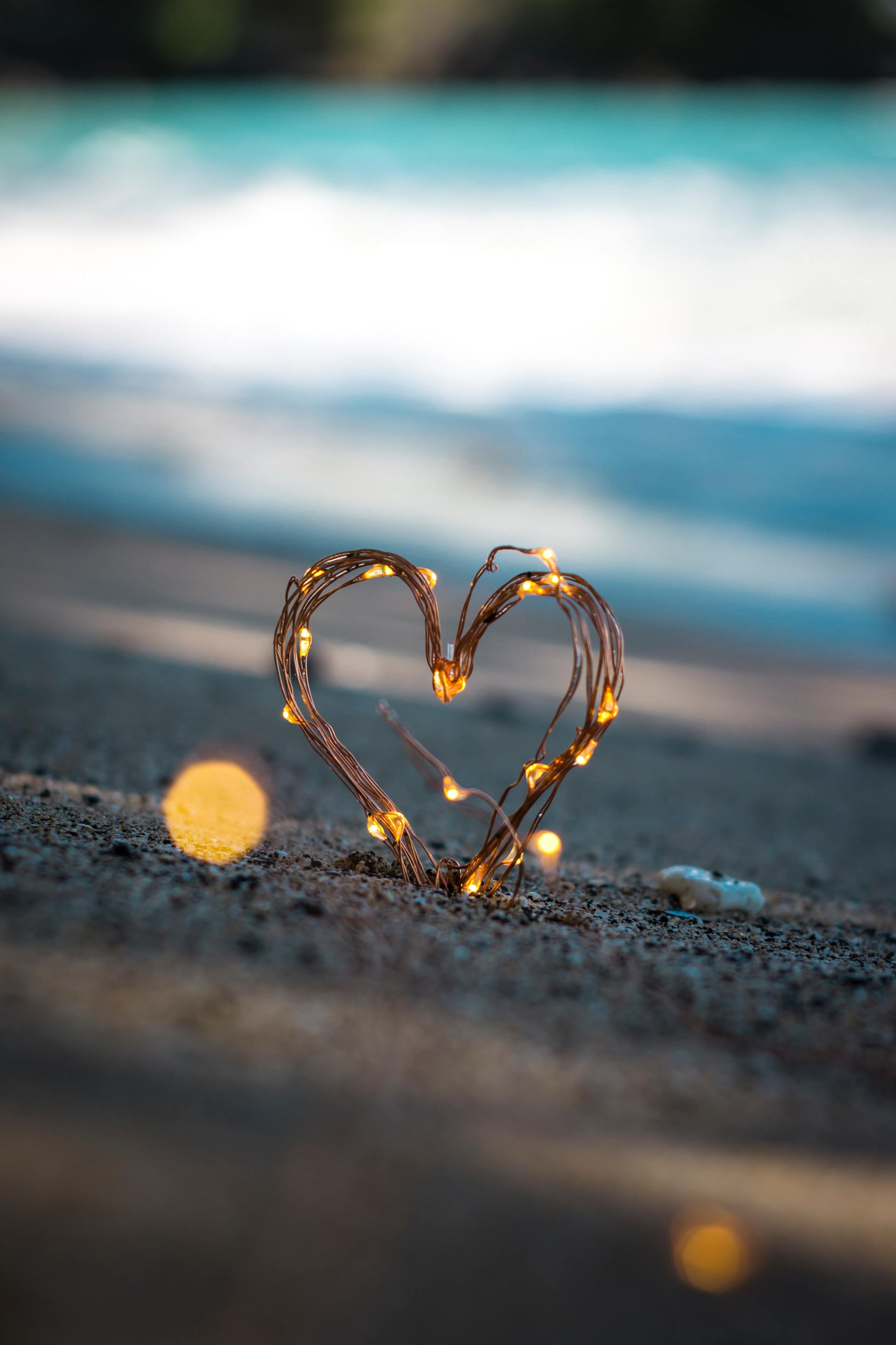 Heart with lights on beach