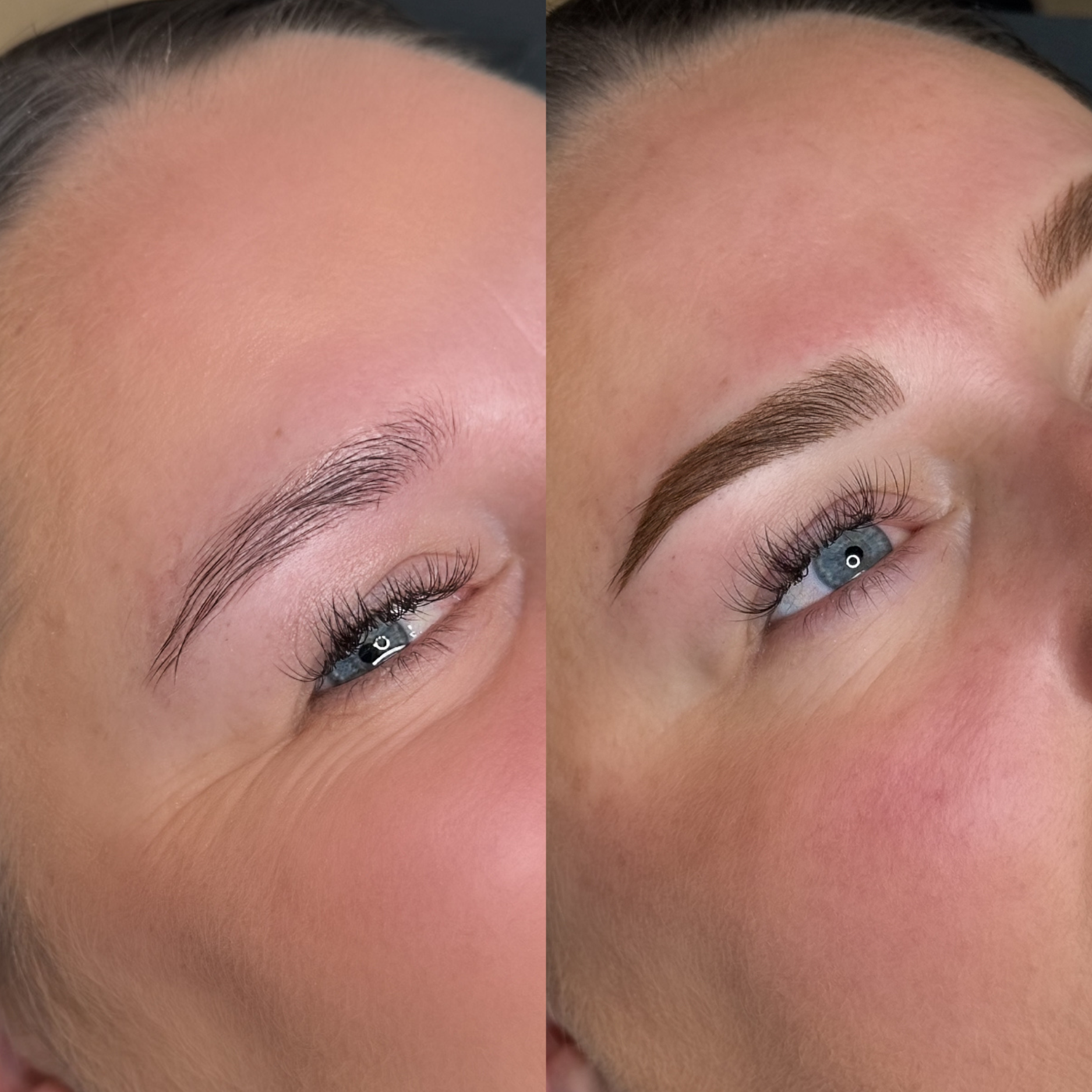 before and after photo collage of a womans eyebrow tattoo, eye open 
— Envy Cosmetic Collective in Maitland, NSW
