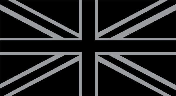 A black and white british flag on a black background.
