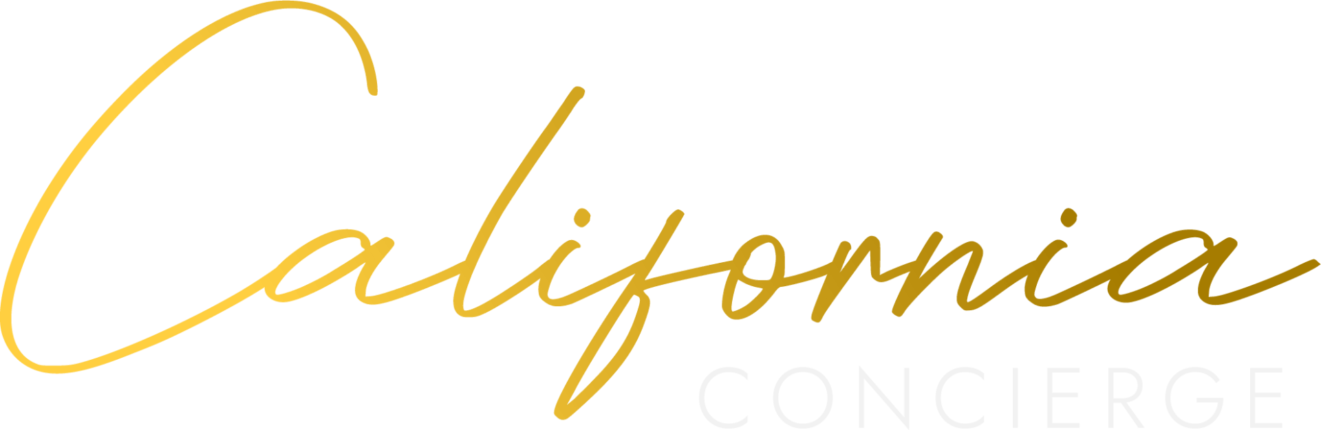 A gold logo for california concierge on a white background.