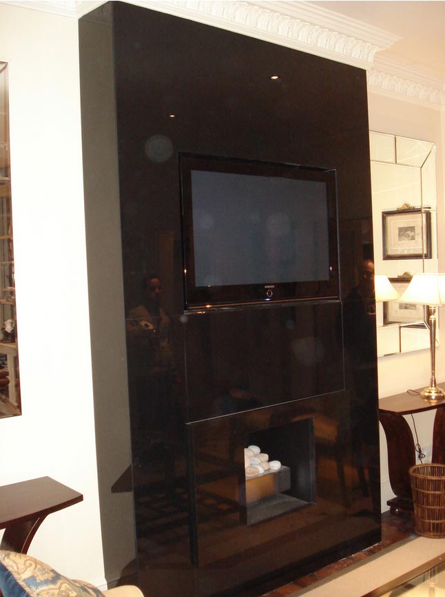 Black, glass fire surround