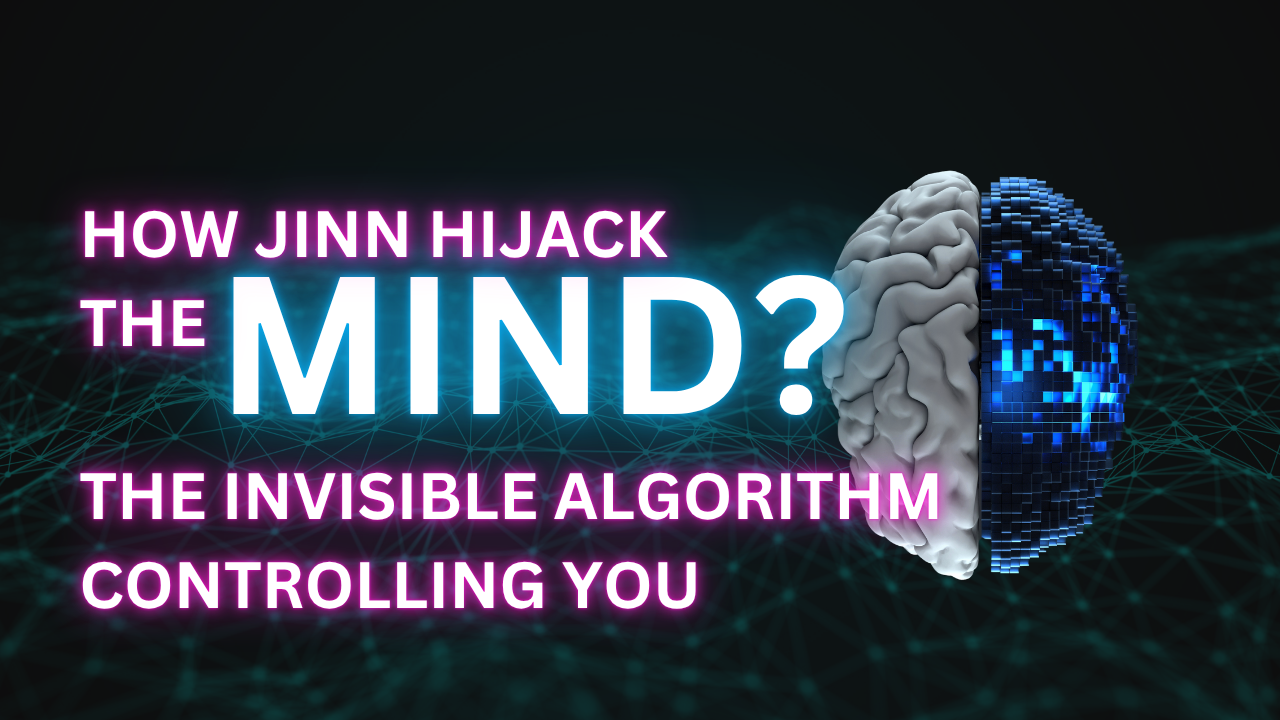 Concept of jinn affecting thoughts and mental clarity, showing the struggle of human beings