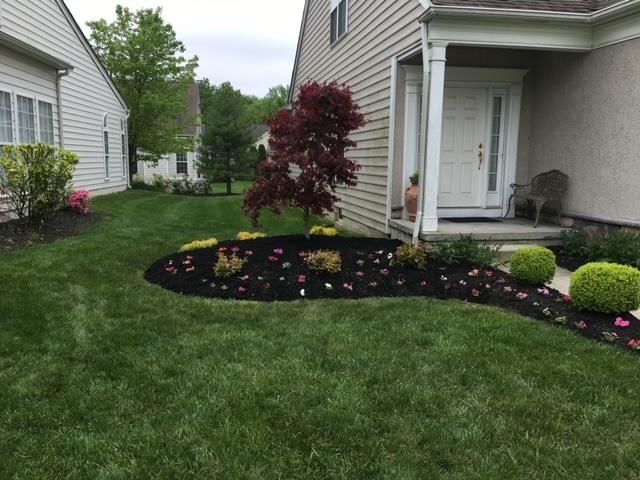 A house with a lush green lawn in front of it
