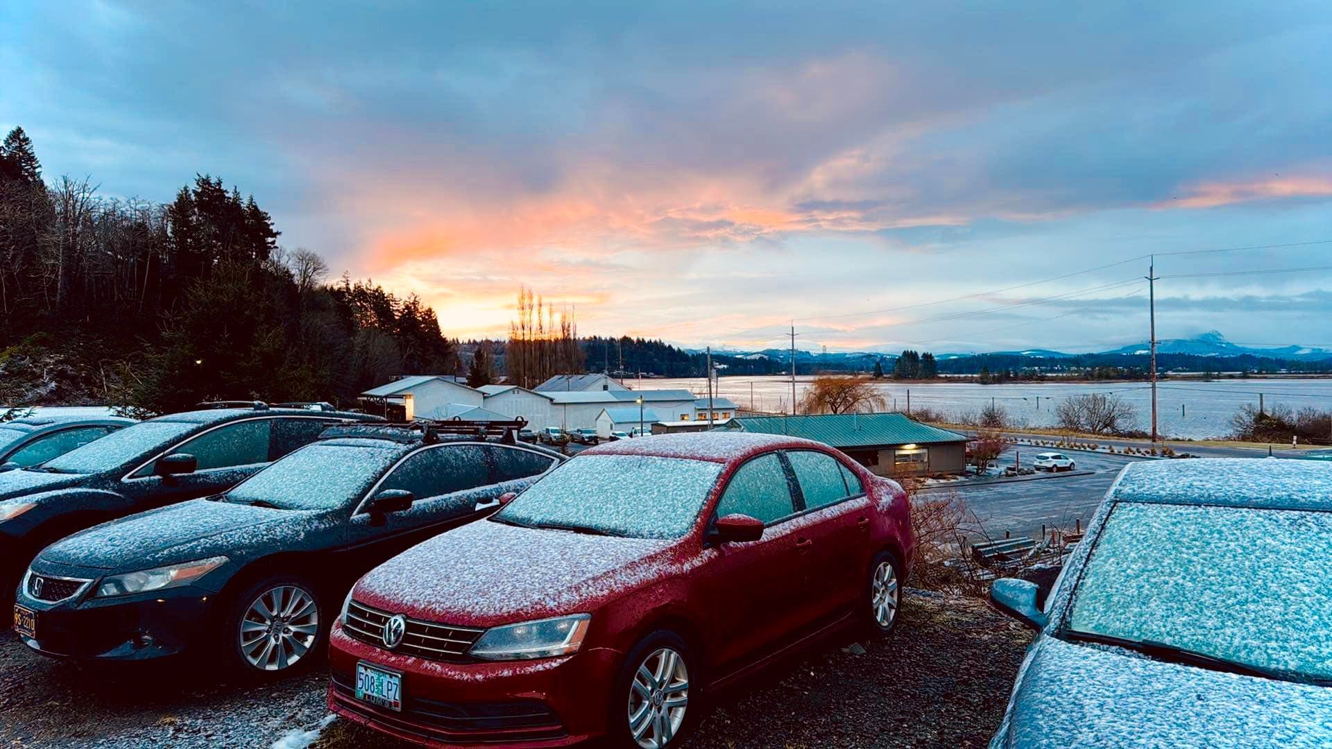 Cars with Snow Dusting