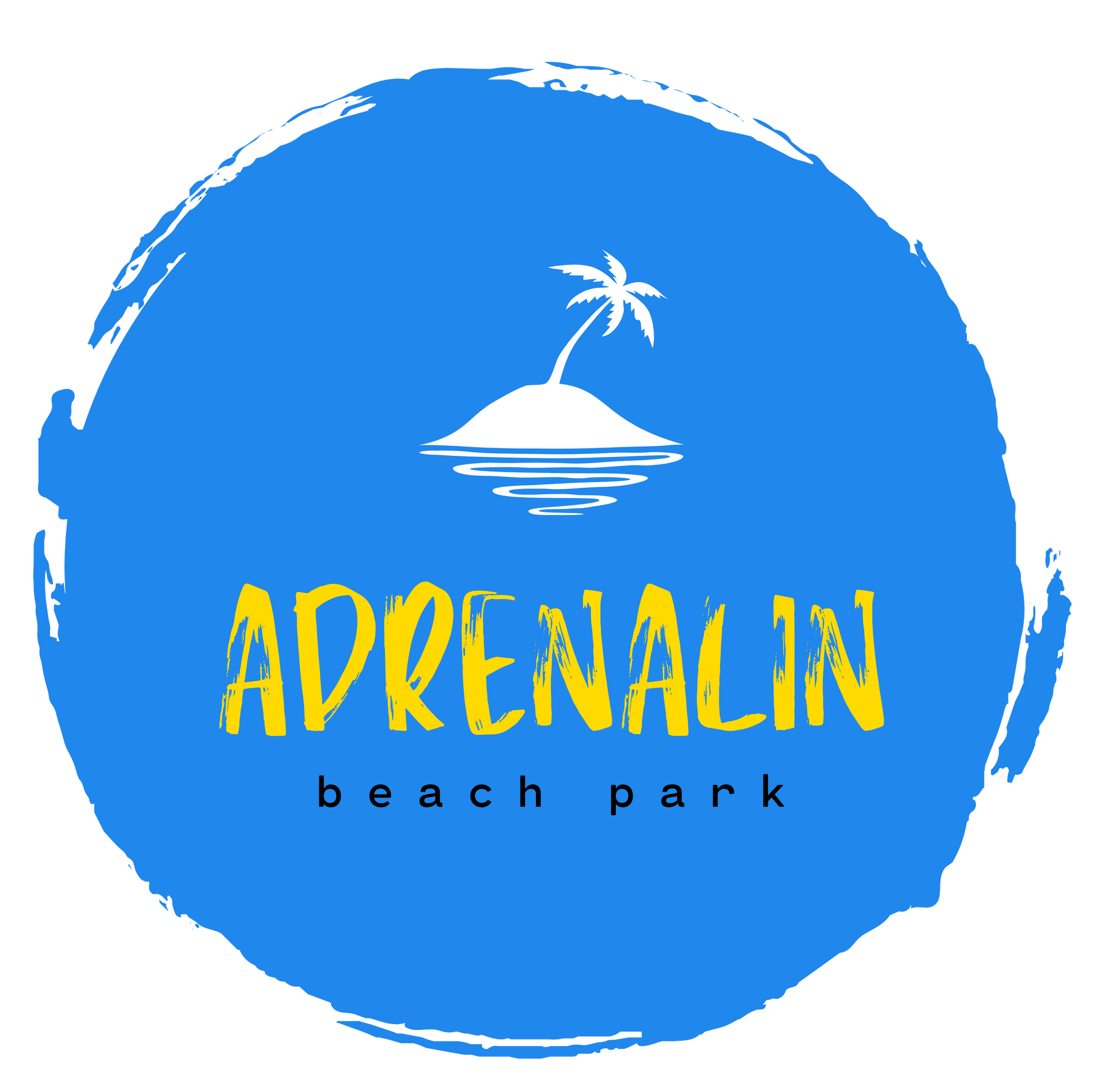 Adrenalin Beach Park Logo, blue and white