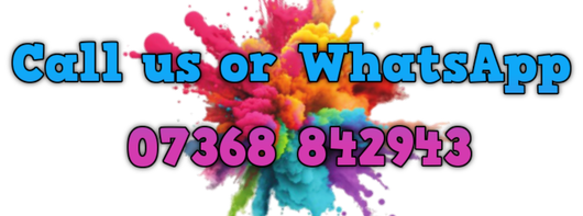 A colorful splash of paint with the words call us or whatsapp