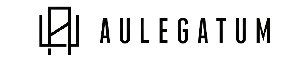 A black and white logo for aulegatum on a white background