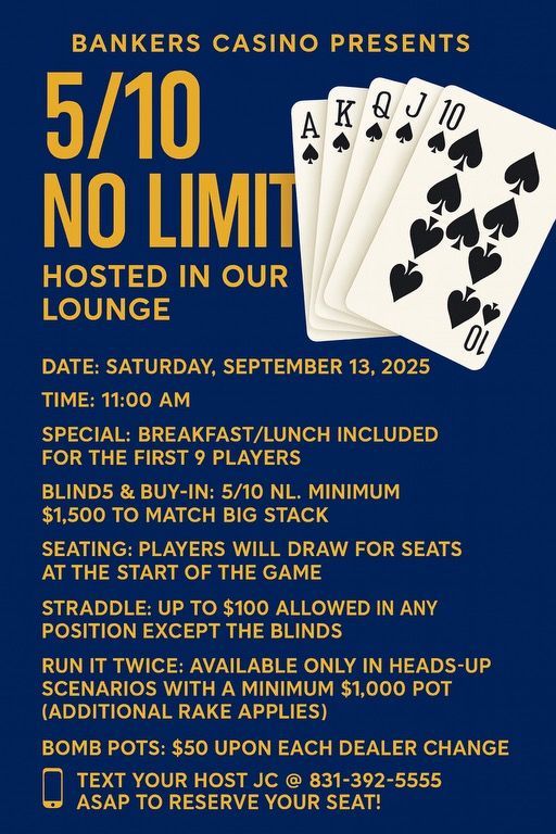 5/10 No Limit | Bankers Casino | Salinas, CA