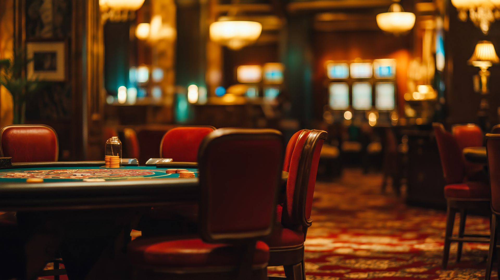 Casino indoor room with poker tables concept background.