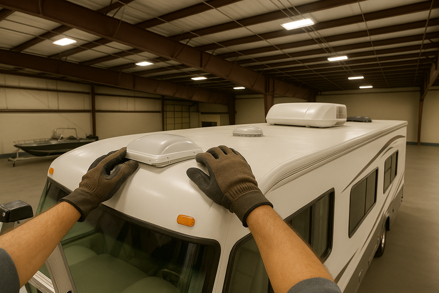 hands securing the top hatch of an rv