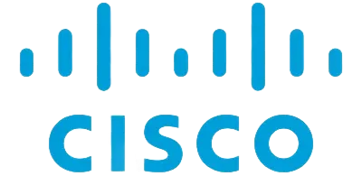 Cisco logo, blue vertical lines above the word 