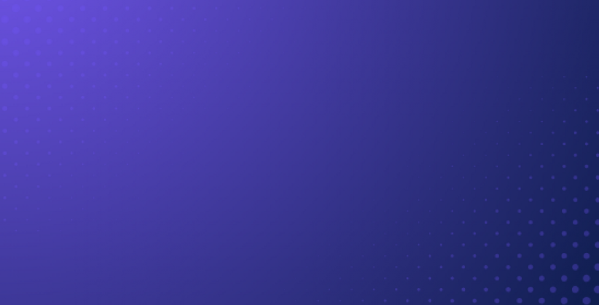 Dark blue gradient background with small, faded dot pattern in the lower right and upper left corners.