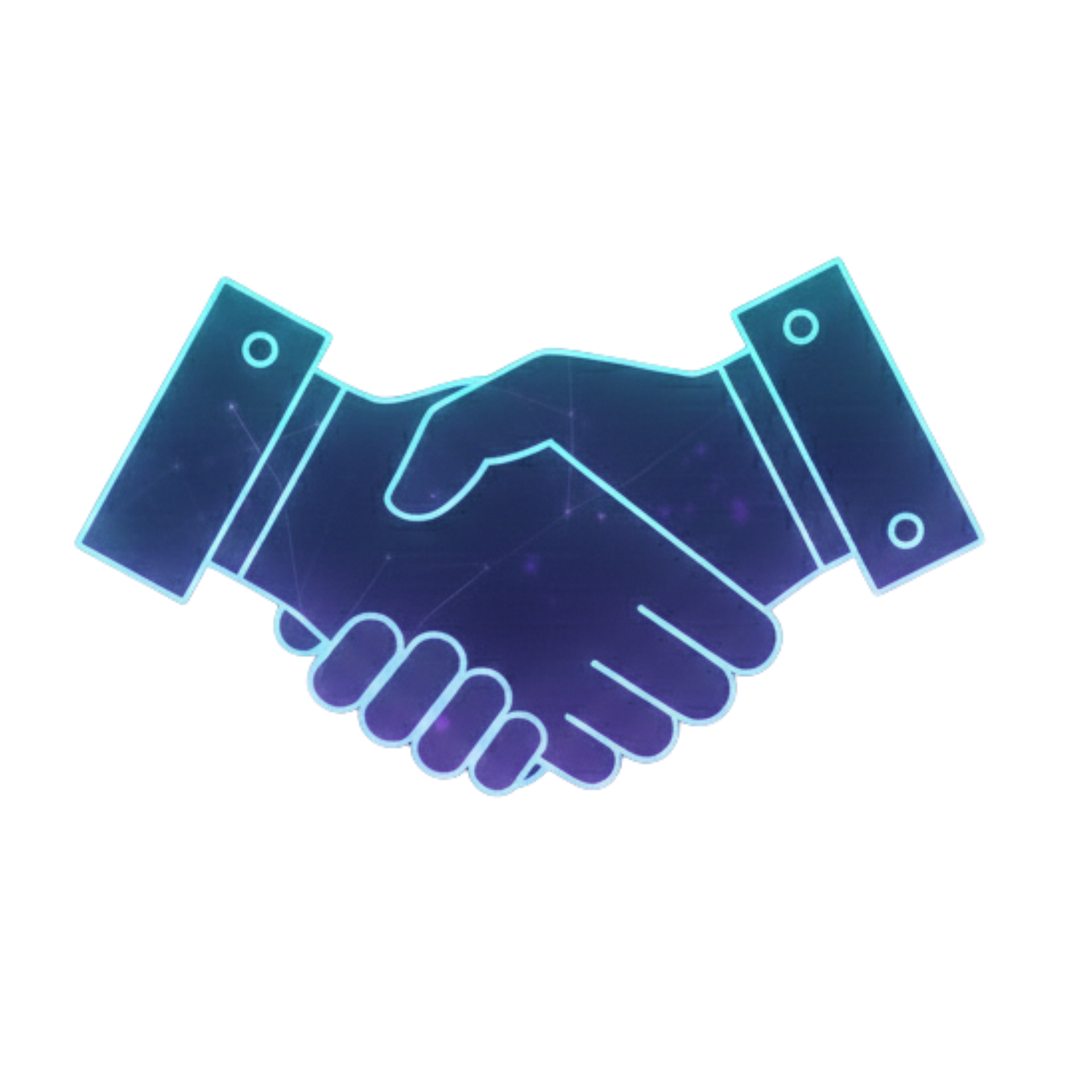 Two hands shaking, neon blue outline on a white background, symbolizing agreement.