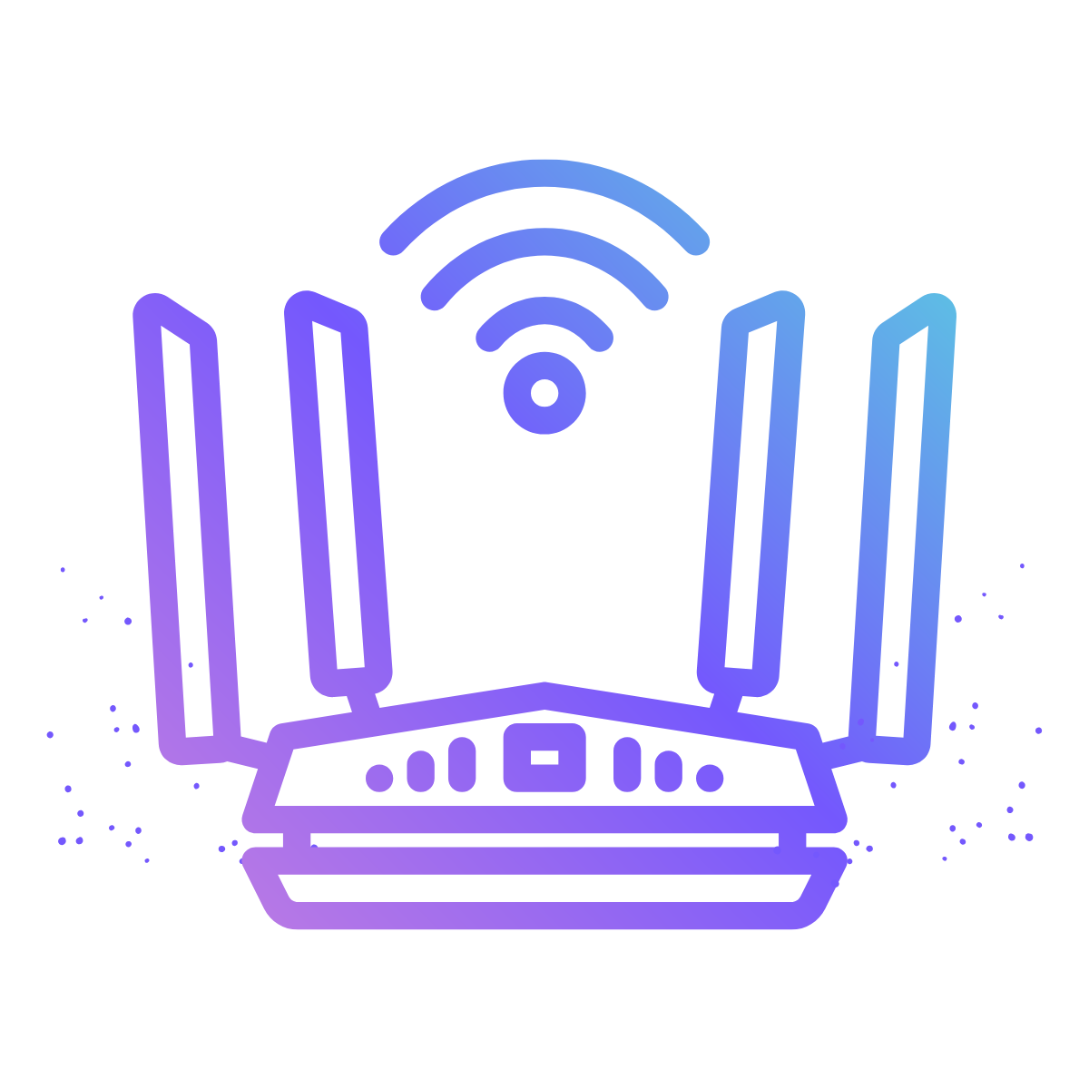 Wireless router emitting WiFi signal. Purple and blue gradient.