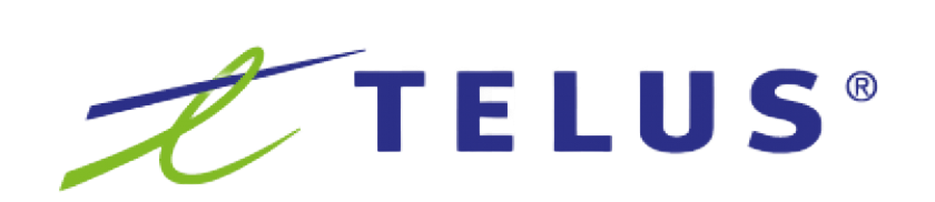 TELUS logo, with green and blue swooshes beside the word 