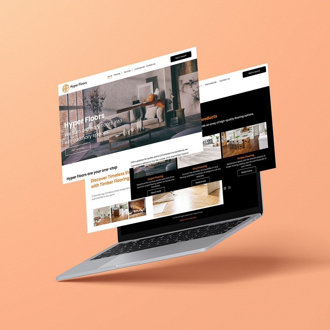 Website pages for Hyperfloors on laptop designed by Adam Woodleigh Design