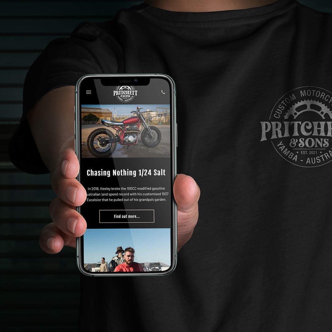 Pritchett & Sons website on mobile photo designed by Adam Woodleigh Design
