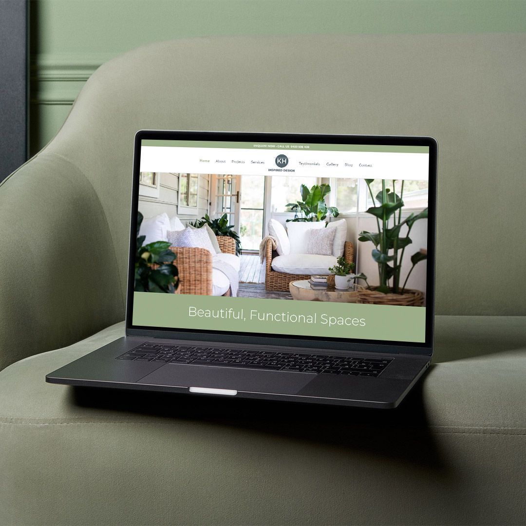 KH Inspired Design website on laptop designed by Adam Woodleigh Design