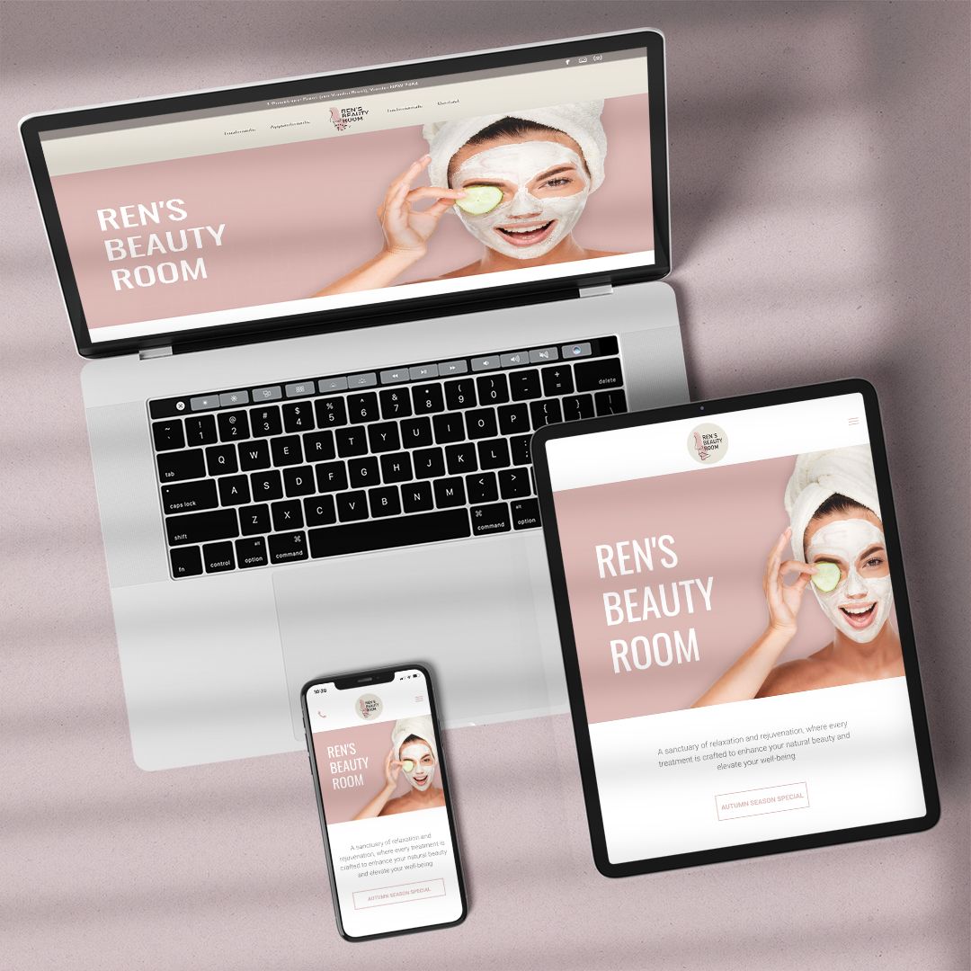 Ren's Beauty Room website on laptop, tablet and smartphone designed by Adam Woodleigh Design